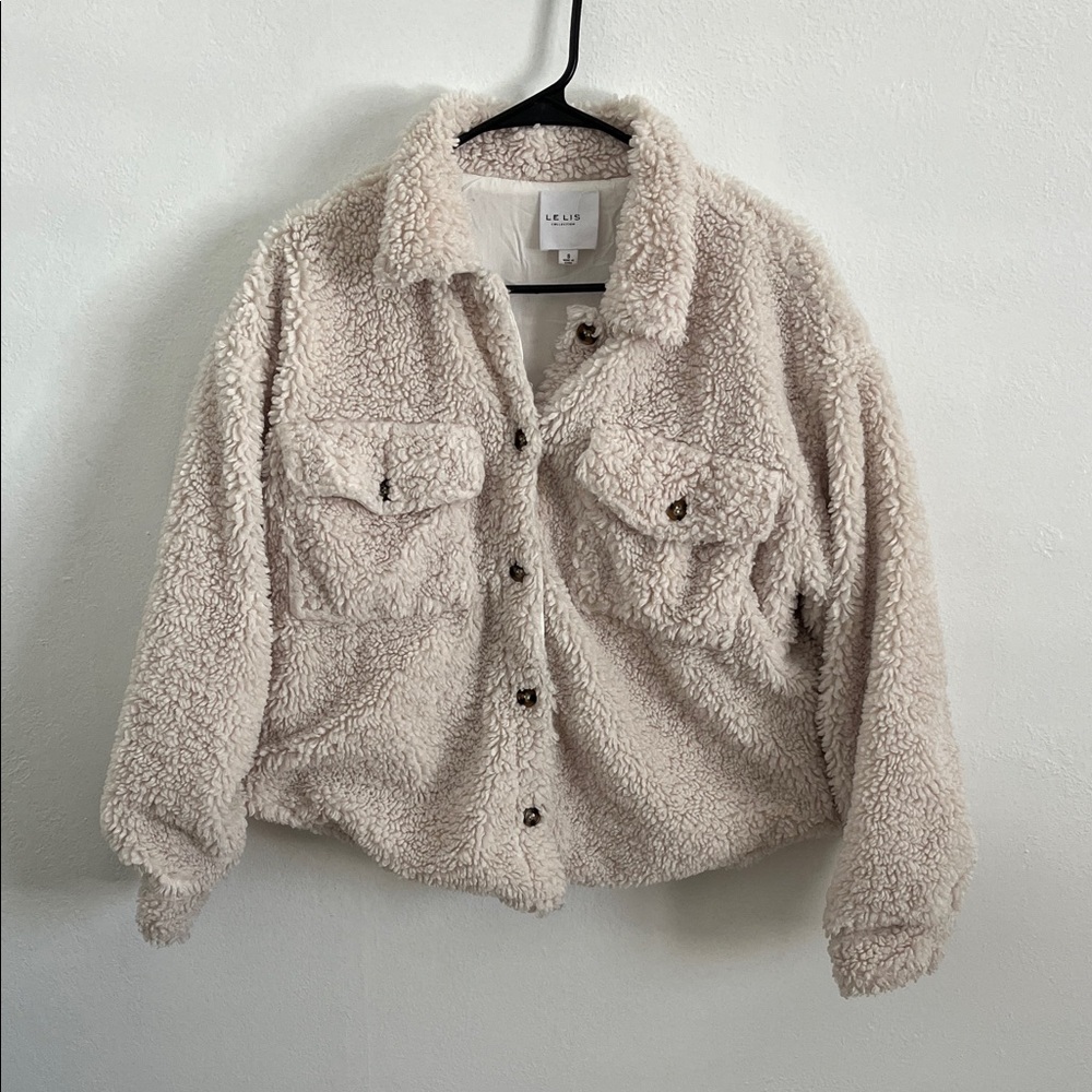 Le Lis Plush Cream Teddy Sherpa Jacket